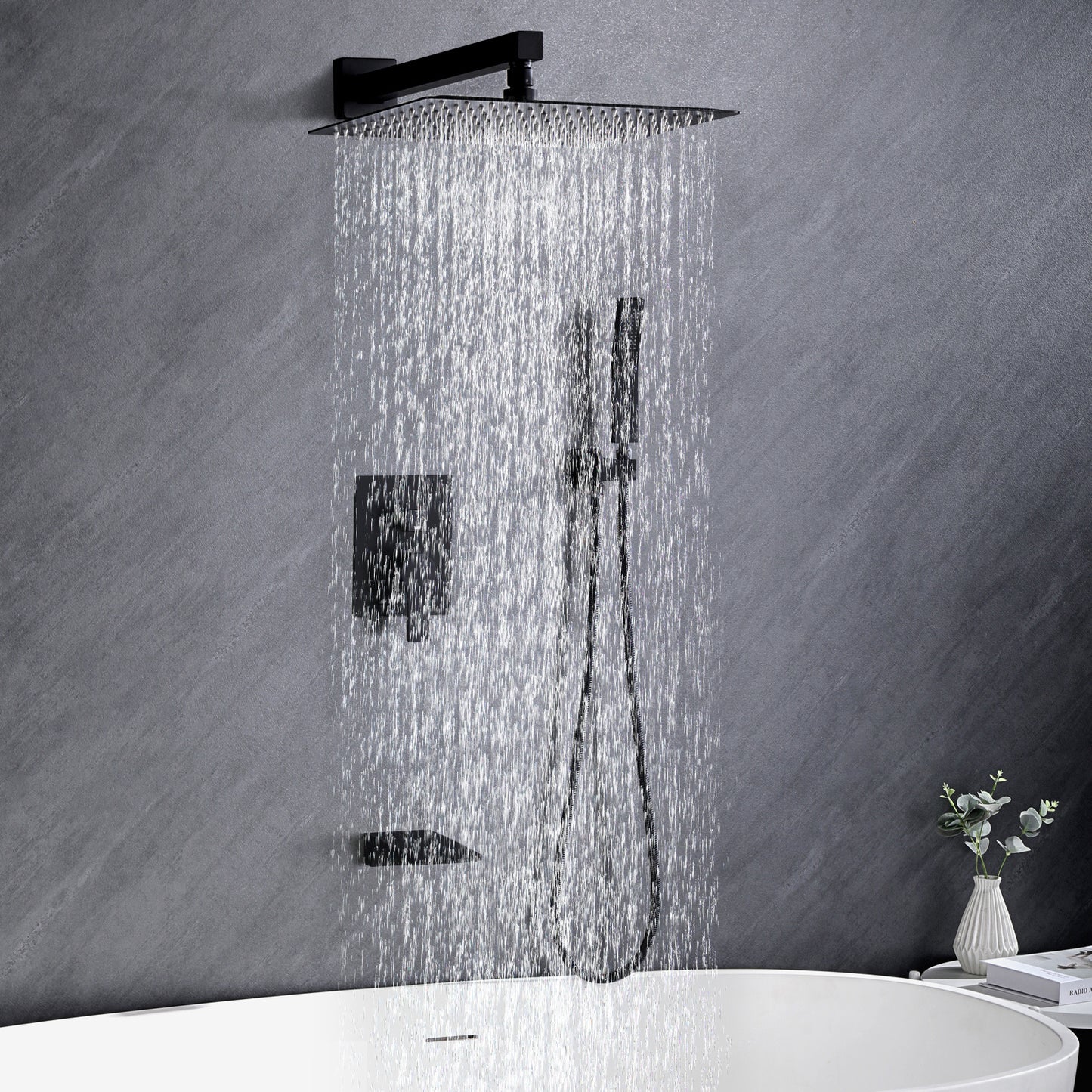 10 Inches Matte Black Wall Mounted Rainfall Shower Head System Shower Faucet