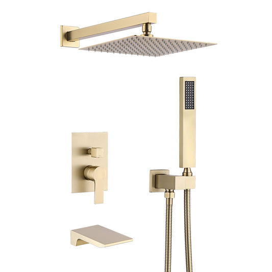 12 Inches Shower System with Shower Head and Handheld Shower Head Brushed Gold