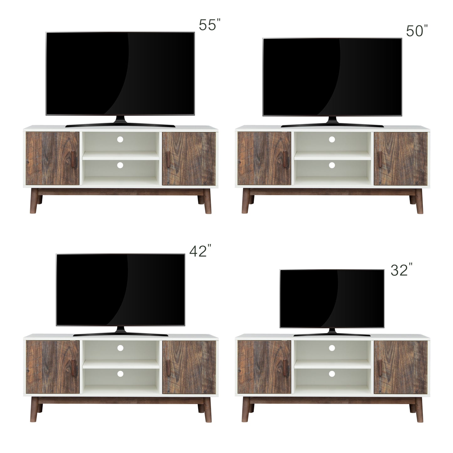 TV Stand Mid-Century Wood Modern Entertainment Center Adjustable Storage Cabinet TV Console for Living Room , White & Espresso