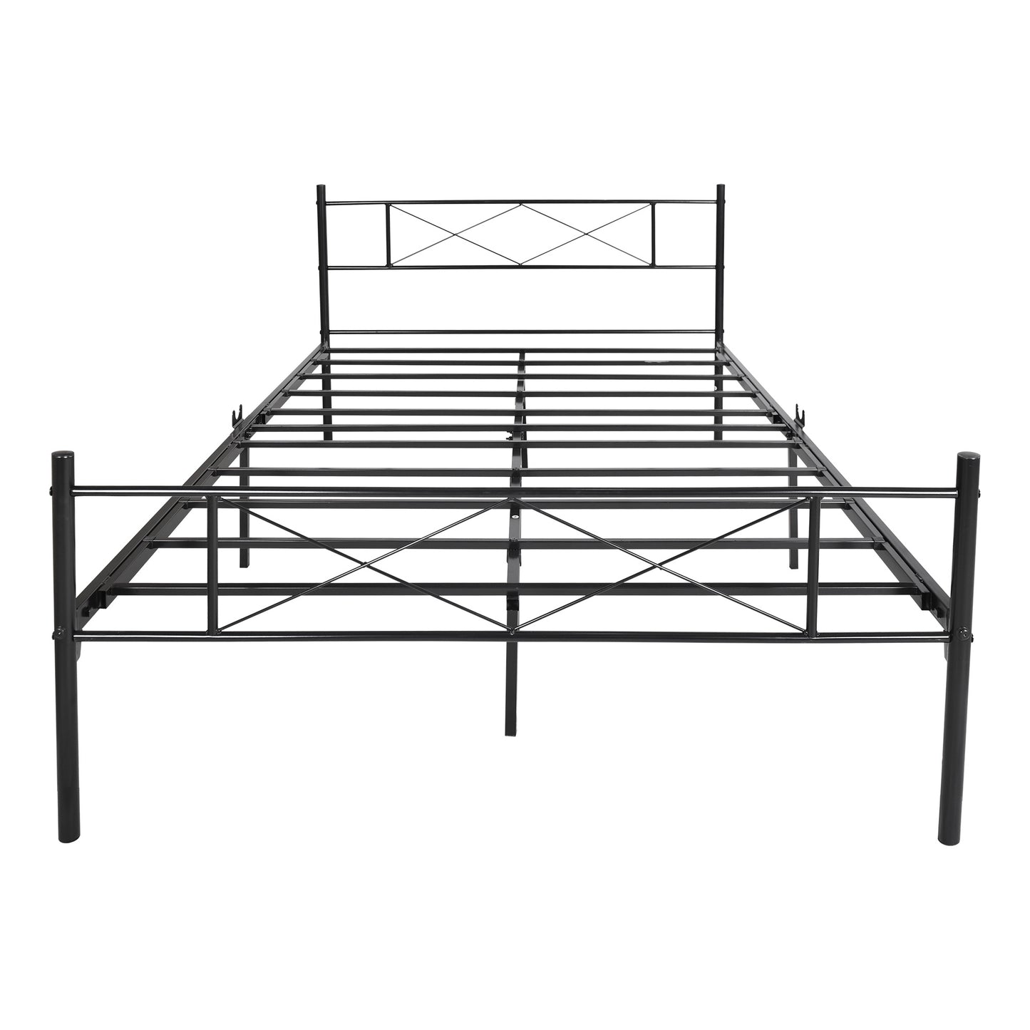 Queen Size Metal Bed Frame Mattress Foundation with Vintage Headboard and Footboard Easy Assembly No Spring Needed; Black