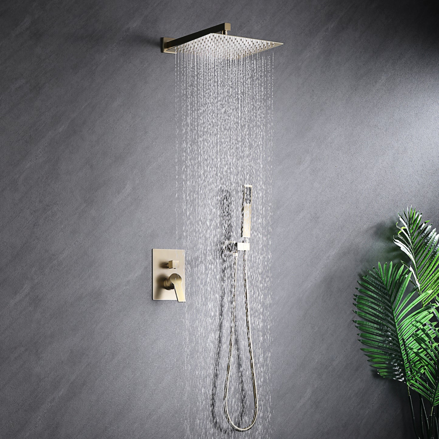 12 Inches Rain Shower System Wall Mount Faucet with Rainfall Shower Head and Hand Shower