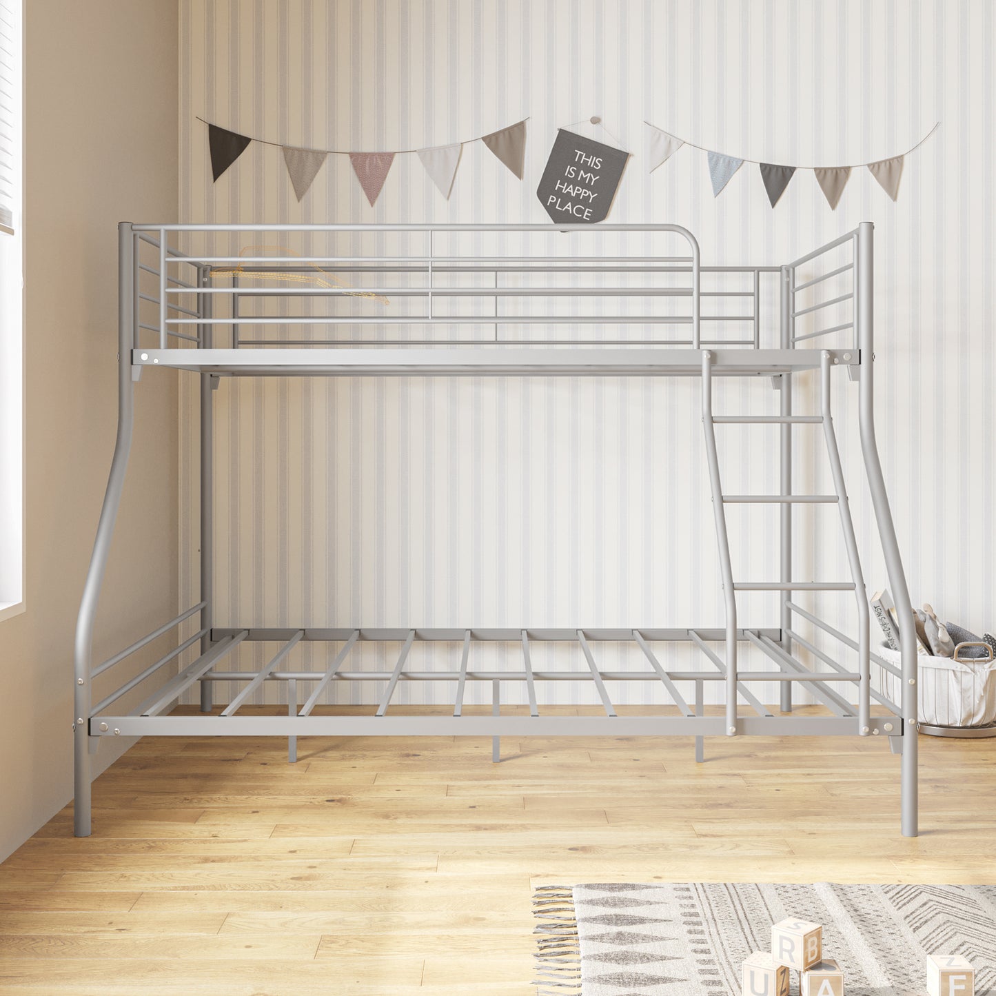 Heavy Duty Twin-Over-Full Metal Bunk Bed, Easy Assembly with Enhanced Upper-Level Guardrail