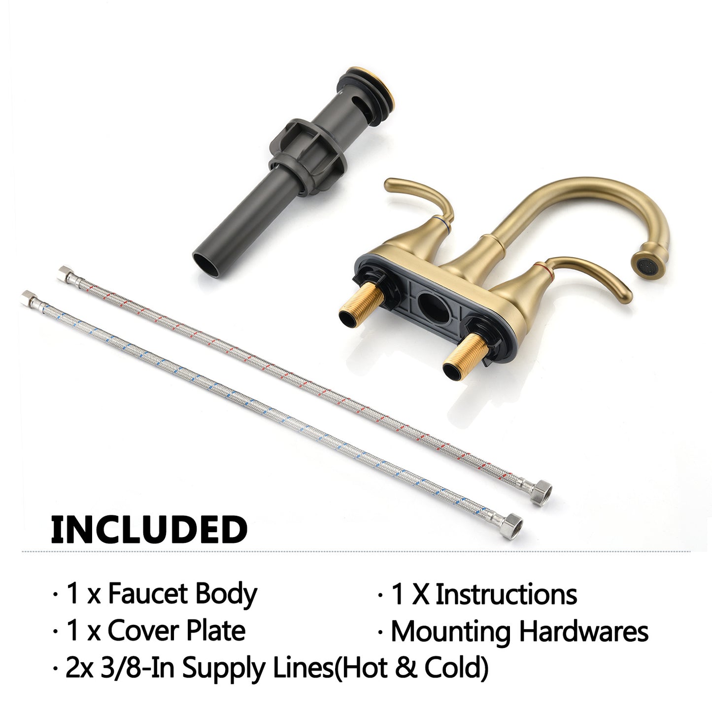 Brushed Gold 2 Handles 4 Inches Centerset Lead-Free Bathroom Faucet with Pop Up Drain