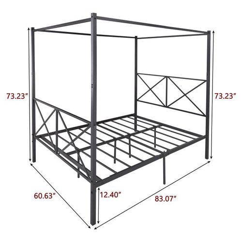 Canopy BedFrame with Vintage Style Headboard and Footboard X Shaped Frame