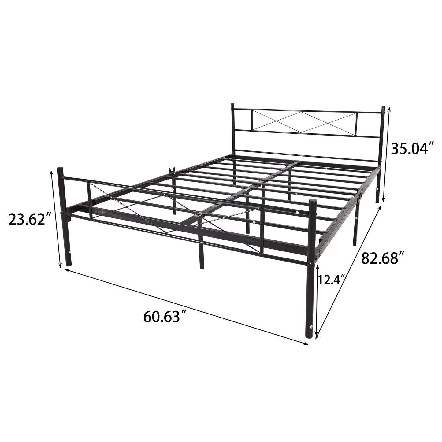 Queen Size Metal Bed Frame Mattress Foundation with Vintage Headboard and Footboard Easy Assembly No Spring Needed; Black