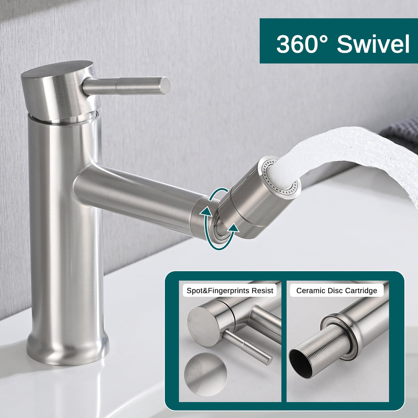 Brushed Nickle Bathroom Faucet for 2 Mode Faucet for Bathroom Sink