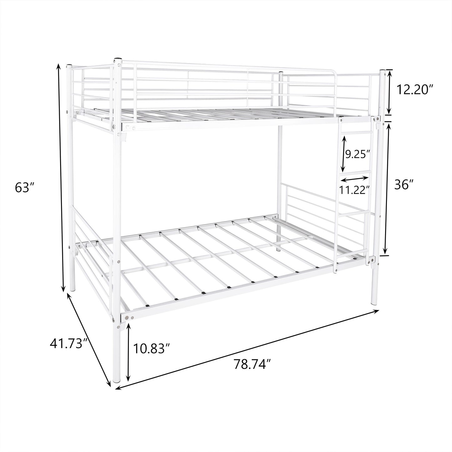 Twin-Over-Twin Bunk Bed with Metal Frame and Ladder, Space-Saving Design