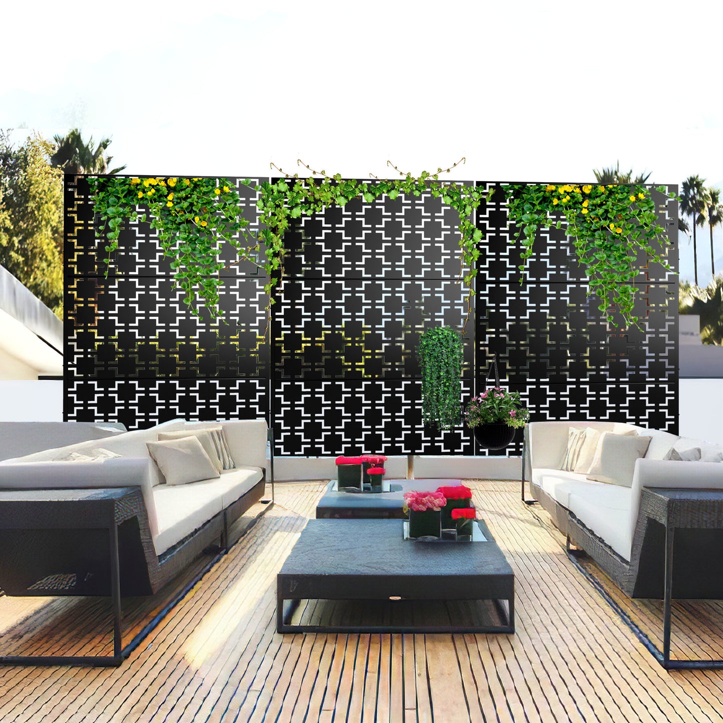 6.33 ft. H x 3.93 ft. W Laser Cut Metal Privacy Screen, 24"*48"*3 panels