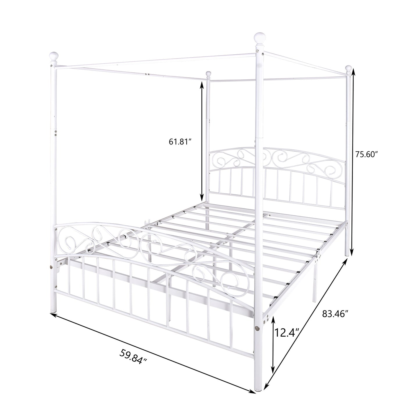 Metal Canopy Bed Frame with Ornate European Style Headboard & Footboard Perfectly Fits Your Mattress Easy DIY Assembly All Parts Included;  Full Black