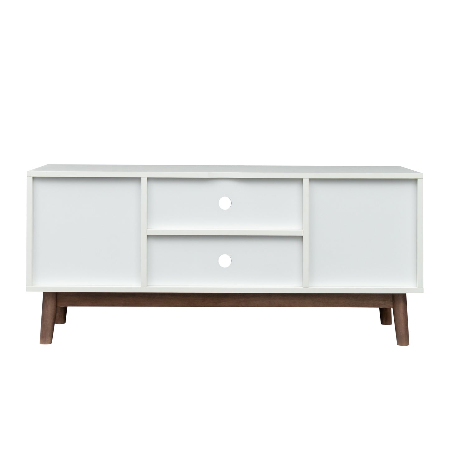 TV Stand Mid-Century Wood Modern Entertainment Center Adjustable Storage Cabinet TV Console for Living Room , White & Espresso