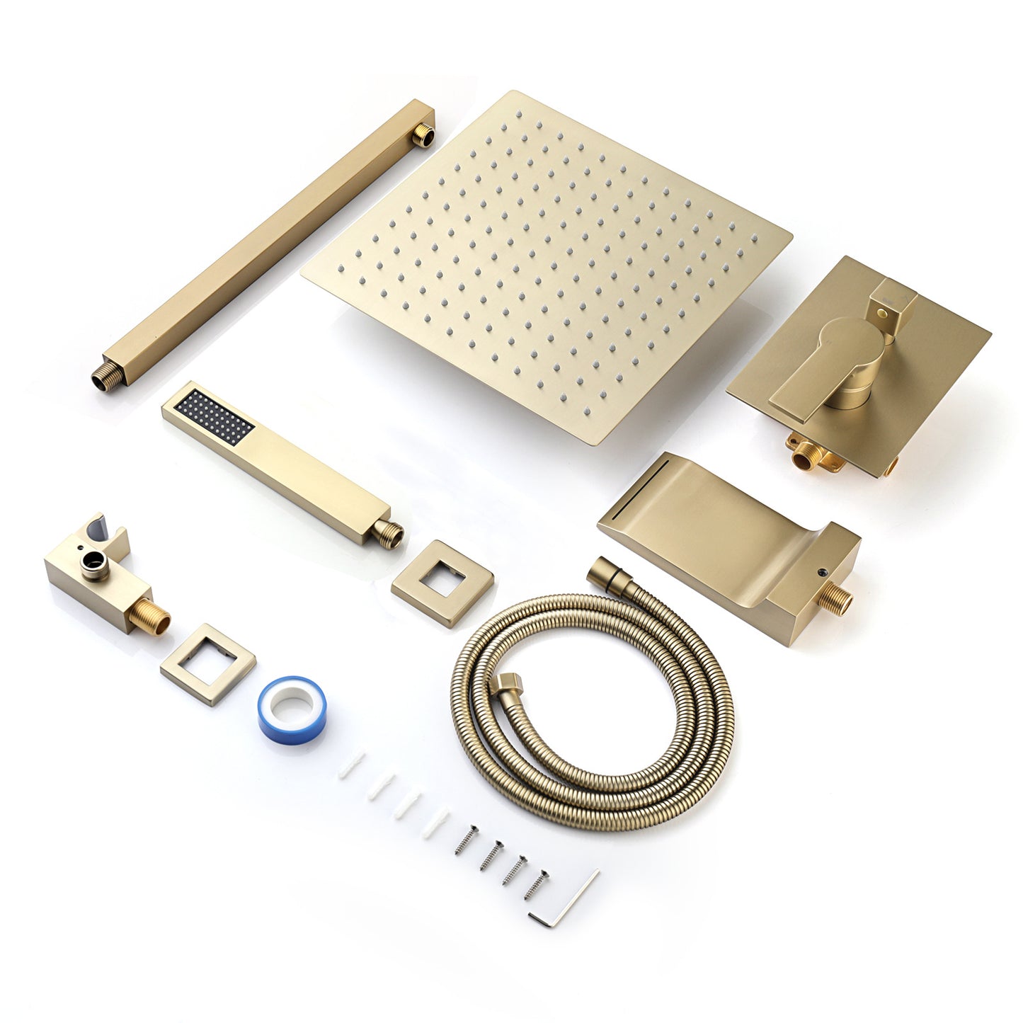 12 Inches Shower System with Shower Head and Handheld Shower Head Brushed Gold