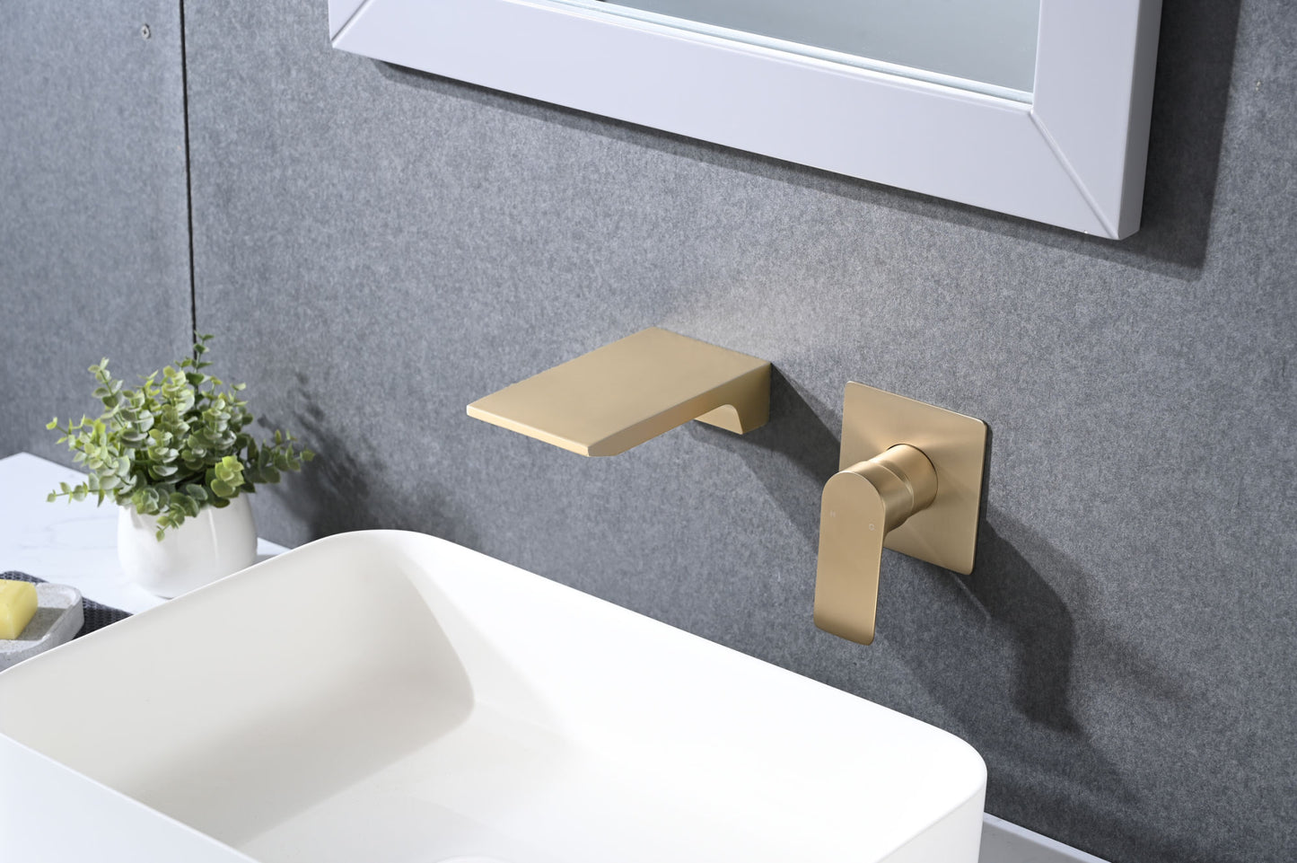 Brushed Gold Wall Mount Waterfall Faucet Single Handle Bathroom Sink Faucet