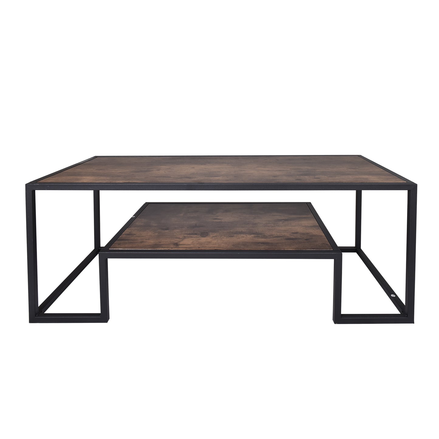 Modern Geometric-Inspired Wood Coffee Table;  2-Tier Sturdy Wood and Metal Cocktail Table for Home Living Room;  Office;  Rustic Oak