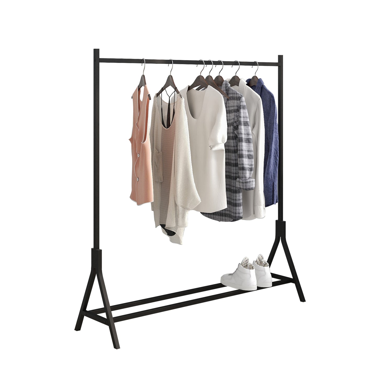 Garment Rack Freestanding Hanger Multi-functional Single pole Bedroom Clothing Rack Bedroom;  Black