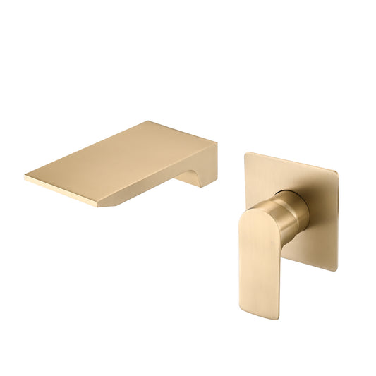 Brushed Gold Wall Mount Waterfall Faucet Single Handle Bathroom Sink Faucet