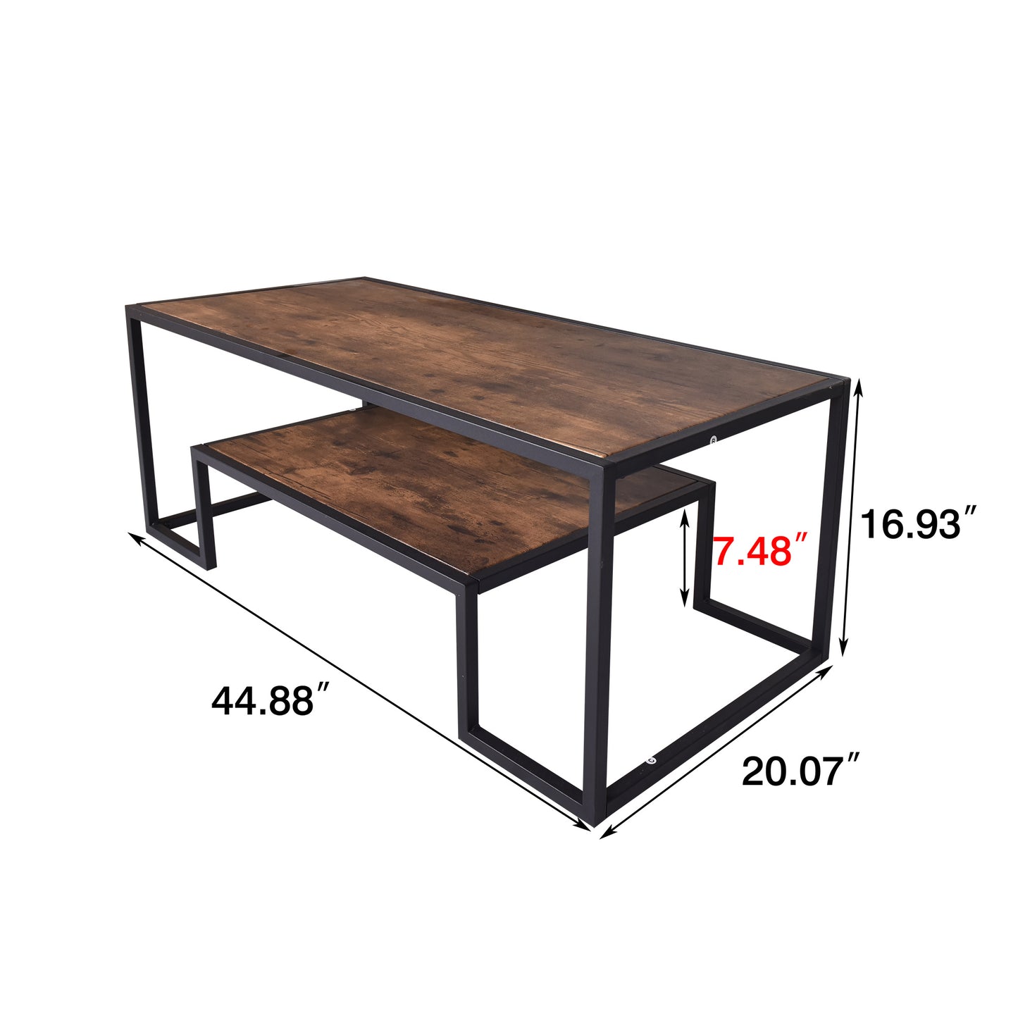 Modern Geometric-Inspired Wood Coffee Table;  2-Tier Sturdy Wood and Metal Cocktail Table for Home Living Room;  Office;  Rustic Oak