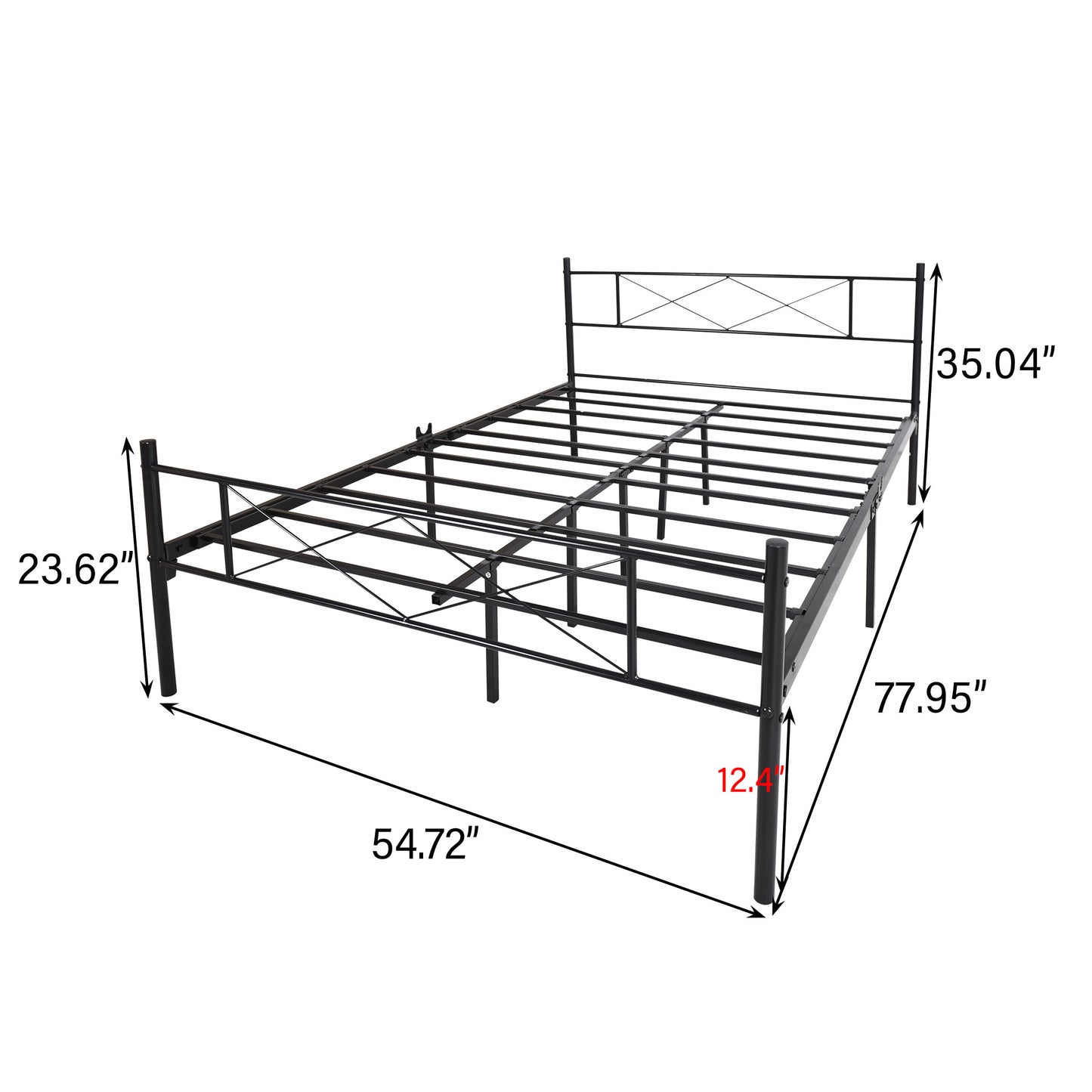 Queen Size Metal Bed Frame Mattress Foundation with Vintage Headboard and Footboard Easy Assembly No Spring Needed; Black