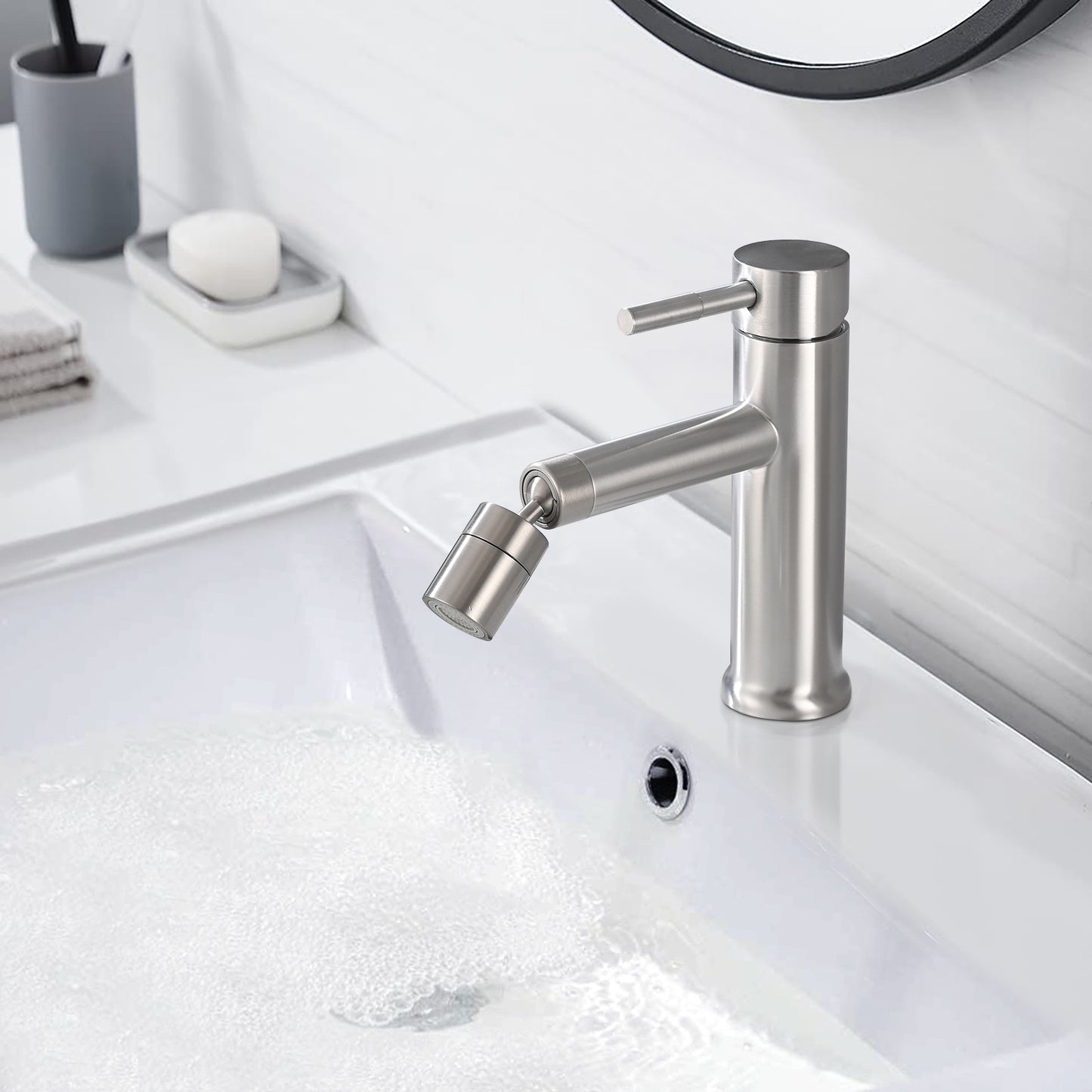 Brushed Nickle Bathroom Faucet for 2 Mode Faucet for Bathroom Sink