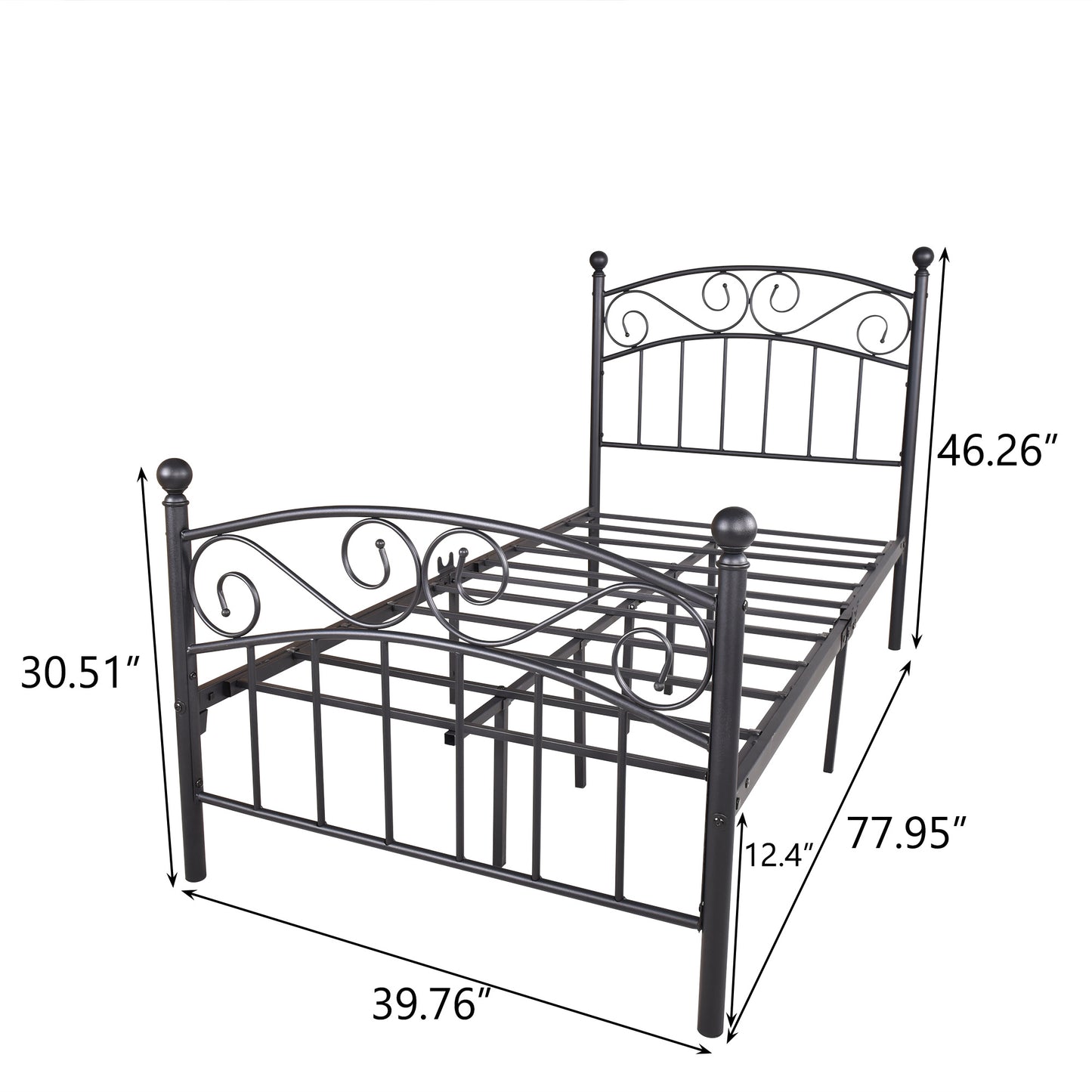 Bed Frame with Headboard and Footboard Metal Platform Bed Frame Queen Size No Box Spring Needed;  Twin Black