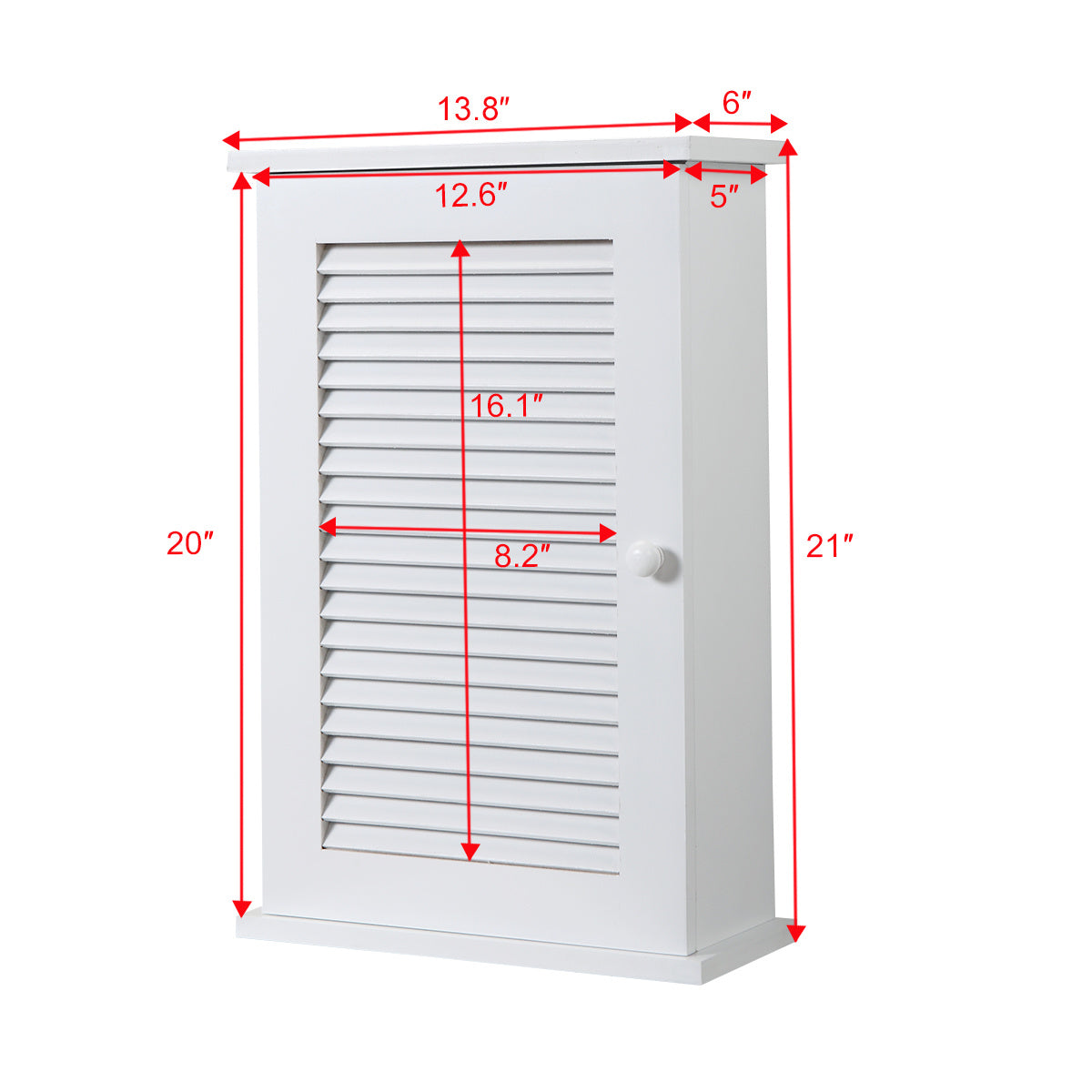 Wall Mounted Cabinet;  Hanging Medicine Cabinet with 3 Tiers;  Single Louvered Door;  Floating Cupboard for Home Bathroom Bedroom;  White