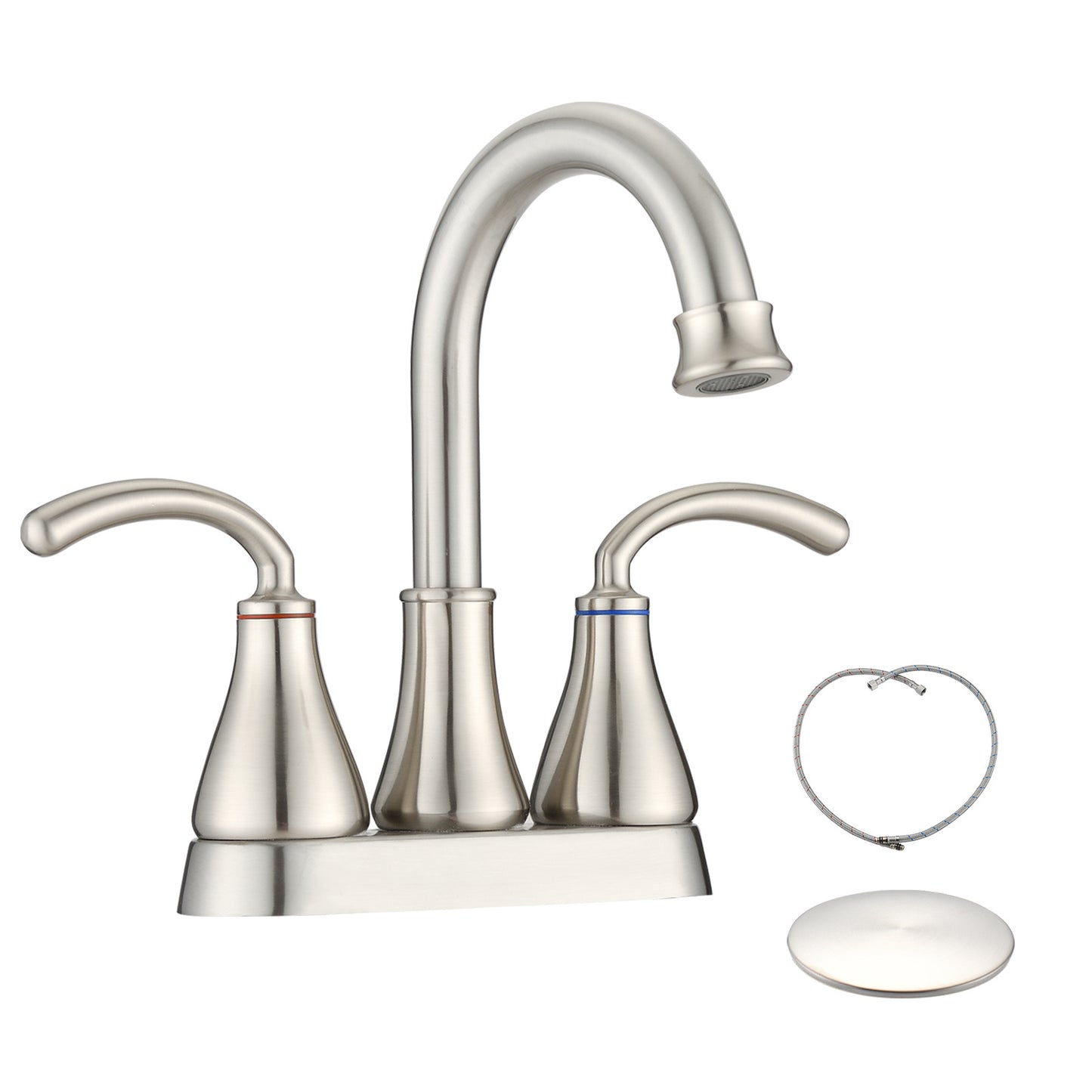 Brushed Nickle 2 Handles 4 Inches Centerset Bathroom Faucet