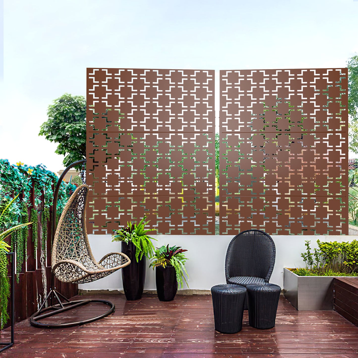 6.33 ft. H x 3.93 ft. W Laser Cut Metal Privacy Screen, 24"*48"*3 panels