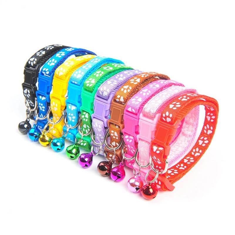 1Pc Colorful Cute Bell Collar Adjustable Buckle Cat Collar Pet Supplies Footprint Personalized Kitten Collar Small Dog Accessory