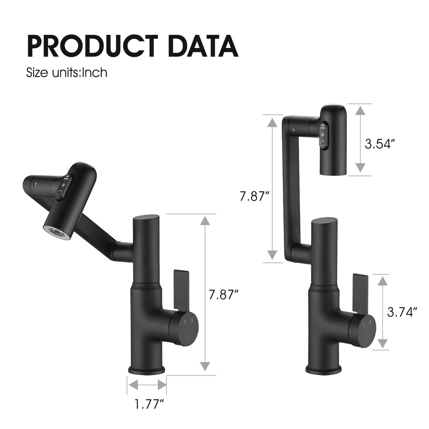 Faucet for Bathroom Sink; Bathroom Faucet with 1080° Rotary Faucet; 1 Hole; with Spray Dual Function; Temperature Display; ; Hot and Cold Dual Control; Suitable for Single Hole