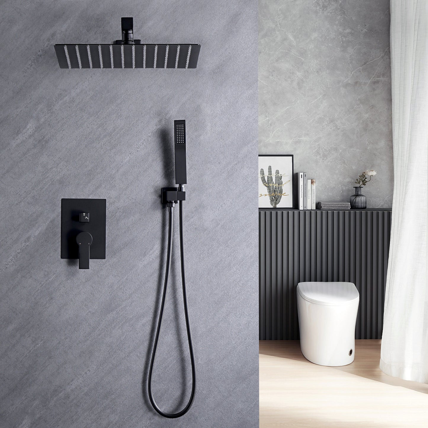 Matte Black 10 Inches High Pressure Shower Head and Handheld Shower