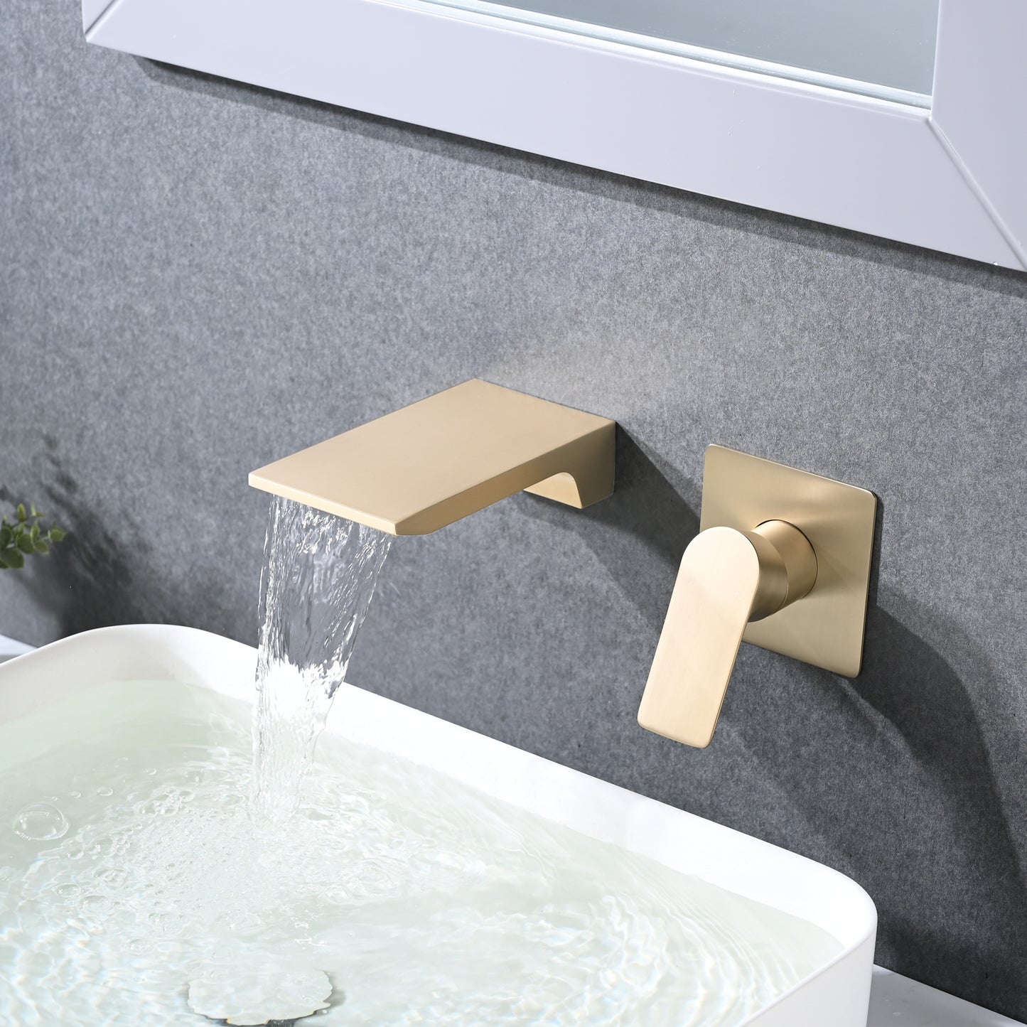 Brushed Gold Wall Mount Waterfall Faucet Single Handle Bathroom Sink Faucet