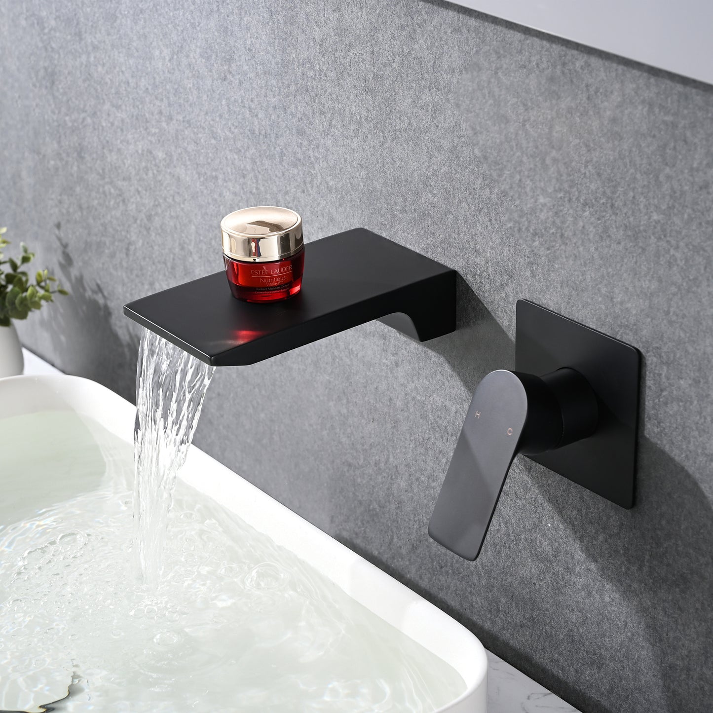 Matte Black Waterfall Wall Mount Single Handle Bathroom Sink Faucet