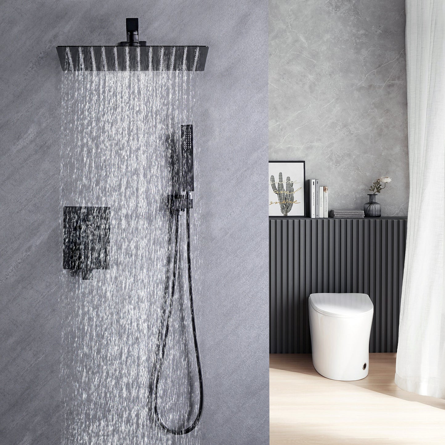 Matte Black 10 Inches High Pressure Shower Head and Handheld Shower