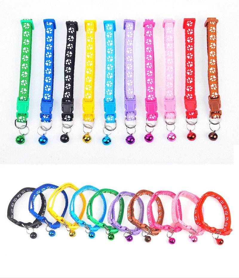 1Pc Colorful Cute Bell Collar Adjustable Buckle Cat Collar Pet Supplies Footprint Personalized Kitten Collar Small Dog Accessory