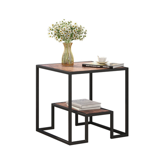 Modern Geometric-Inspired Wood Coffee Table;  2-Tier Sturdy Wood and Metal Cocktail Table for Home Living Room;  Office;  Rustic Oak