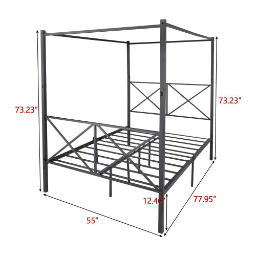 Canopy BedFrame with Vintage Style Headboard and Footboard X Shaped Frame