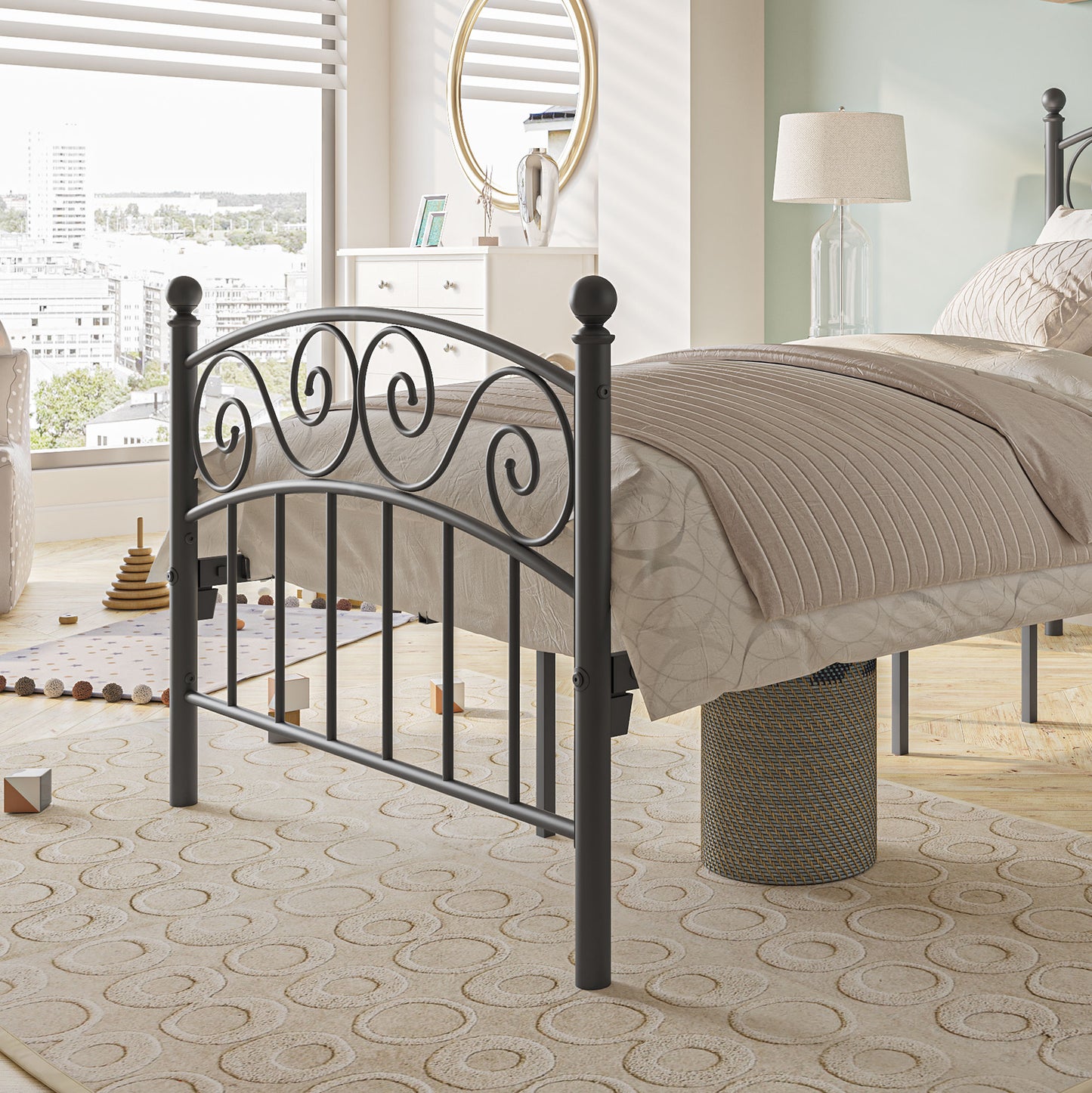 Bed Frame with Headboard and Footboard Metal Platform Bed Frame Queen Size No Box Spring Needed;  Twin Black