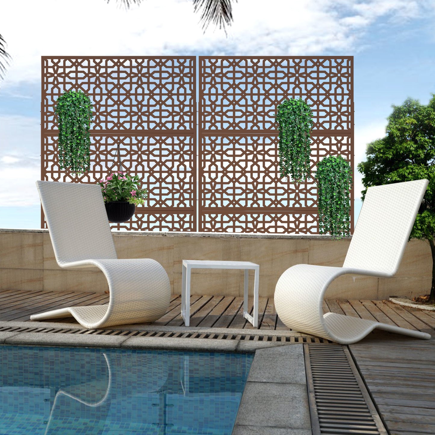 6.5 ft. H x 4 ft. W Laser Cut Metal Privacy Screen, 24"*48"*3 panels