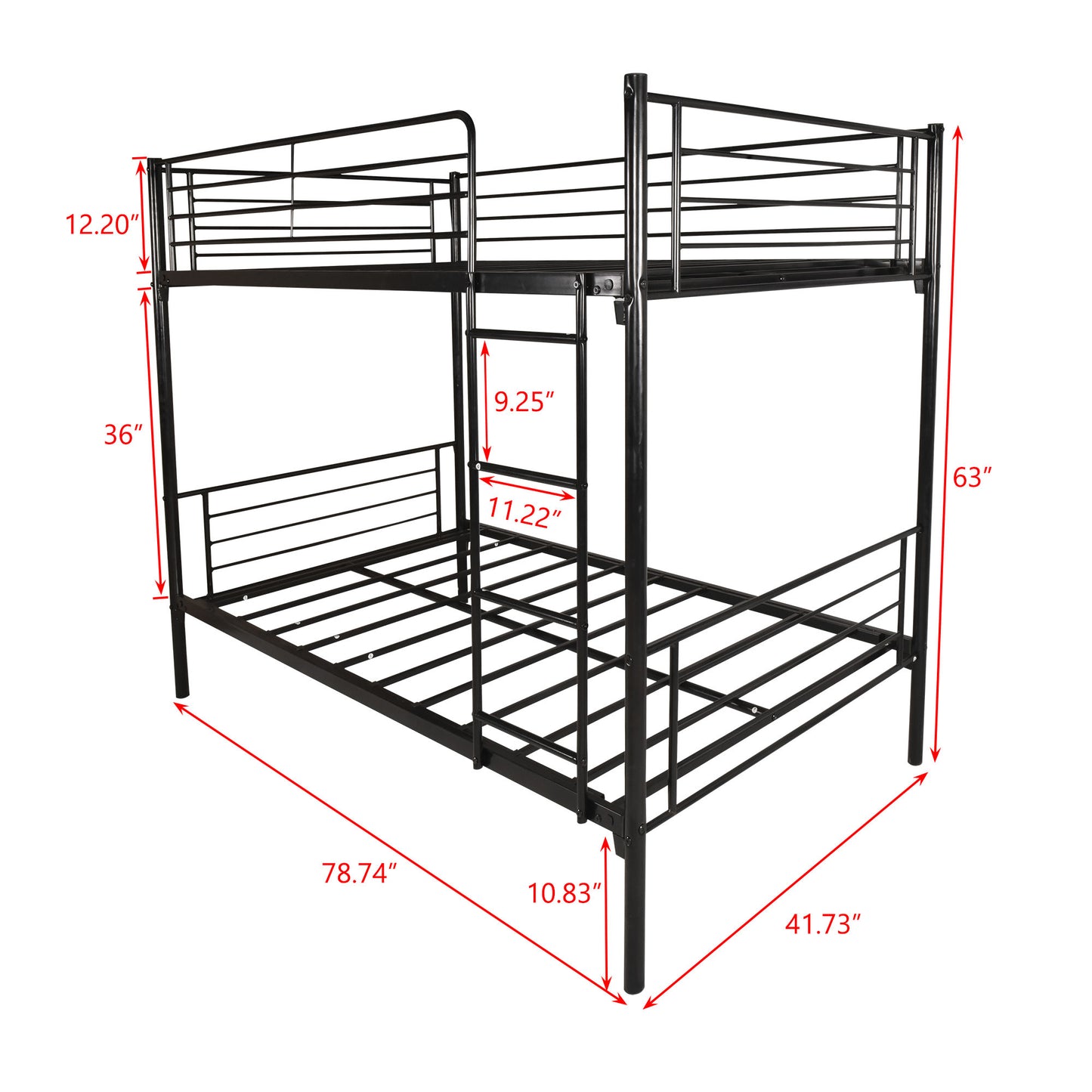 Twin-Over-Twin Bunk Bed with Metal Frame and Ladder, Space-Saving Design