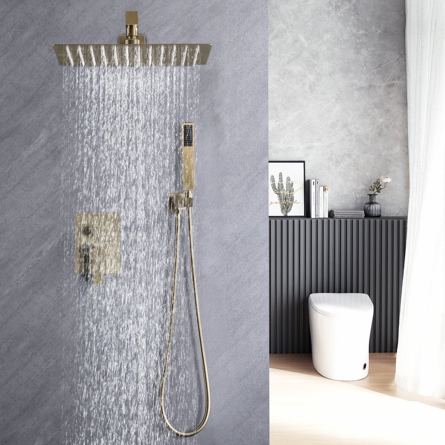 10 Inches Bathroom Brass Rainfall Shower System Shower Faucet Combo Set Brushed Gold