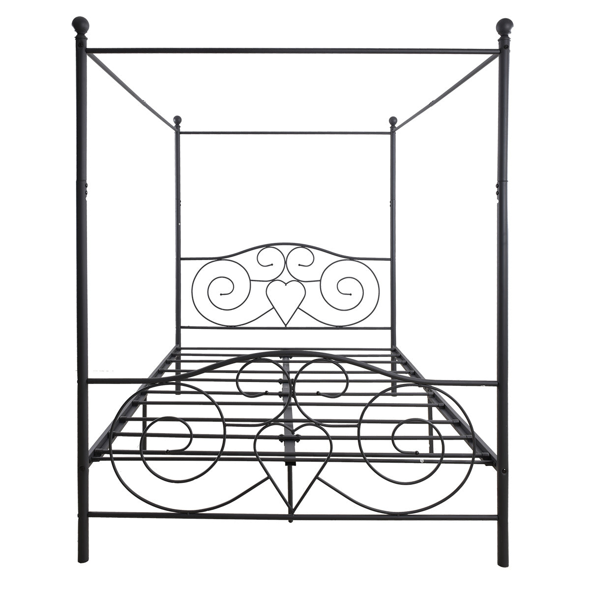 Metal Canopy Bed Frame with Vintage Style Headboard & Footboard Sturdy Steel Holds 400lbs Perfectly Fits Your Mattress Easy DIY Assembly All Parts Included;  Twin Black