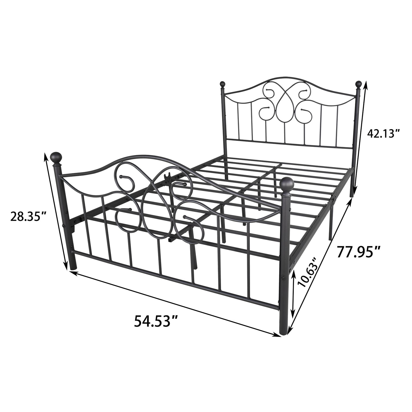 Full Size Metal bed frame ;  Solid Sturdy Steel Slat Support;  No Box Spring Needed and Easy Assembly; Black