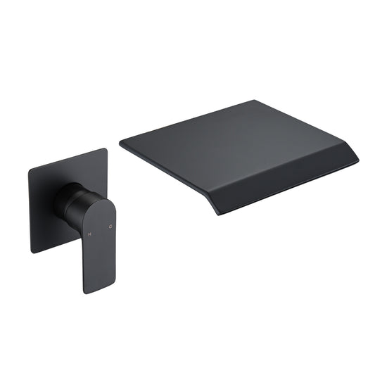 Matte Black Bathroom Waterfall Wall Mount Sink Faucet